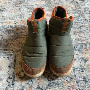 L.L. Bean Olive Green and Brown Slip-On Quilted Camp Shoes